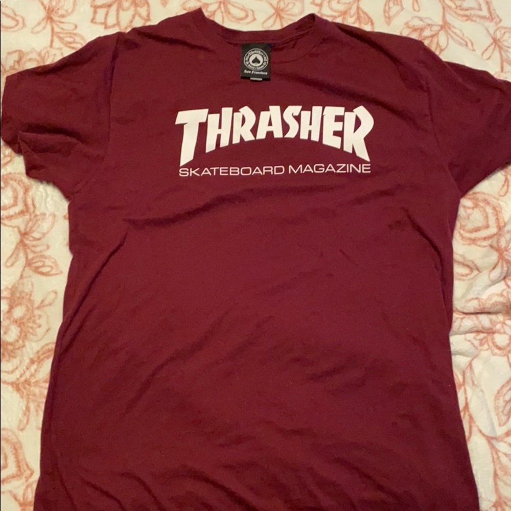 maroon thrasher t shirt
